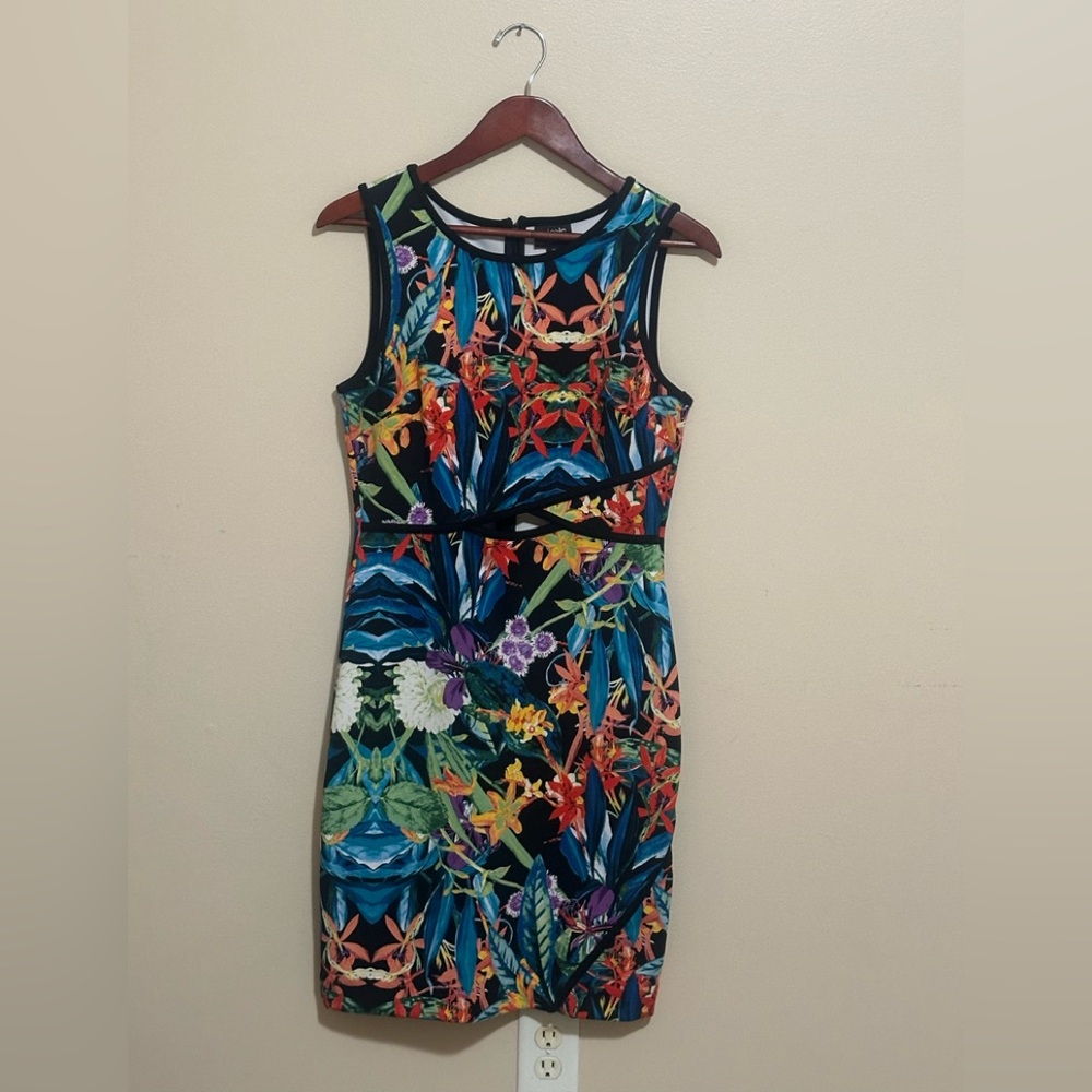 Nicole by Nicole Miller Tropical Floral Sheath Dress - Blue & Green